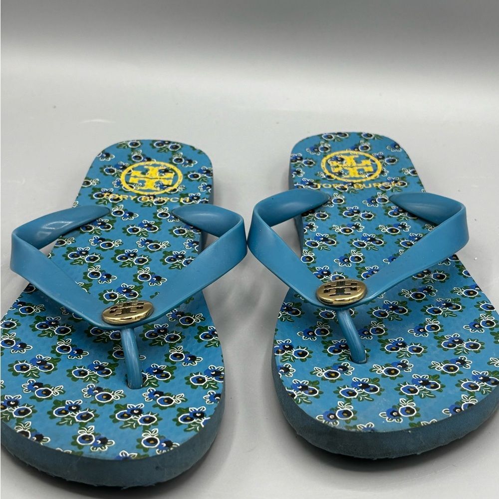 Size L Tory Burch Blue Floral Sandals